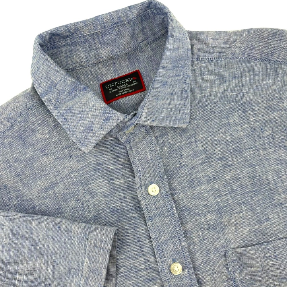 UNTUCKit Cameron Blue Linen Short Sleeve Slim Fit Shirt 40878 Mens Small